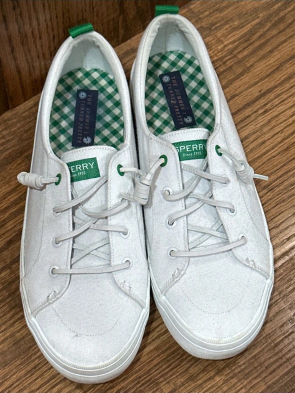 Sperry White Canvas Sneakers with Green Accents